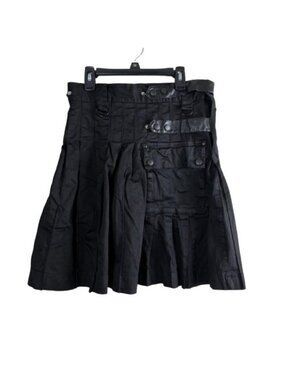 Black Cotton Utility Kilt Size 32 (M 28/29 W 6)  Faux Leather Straps Goth Cyber